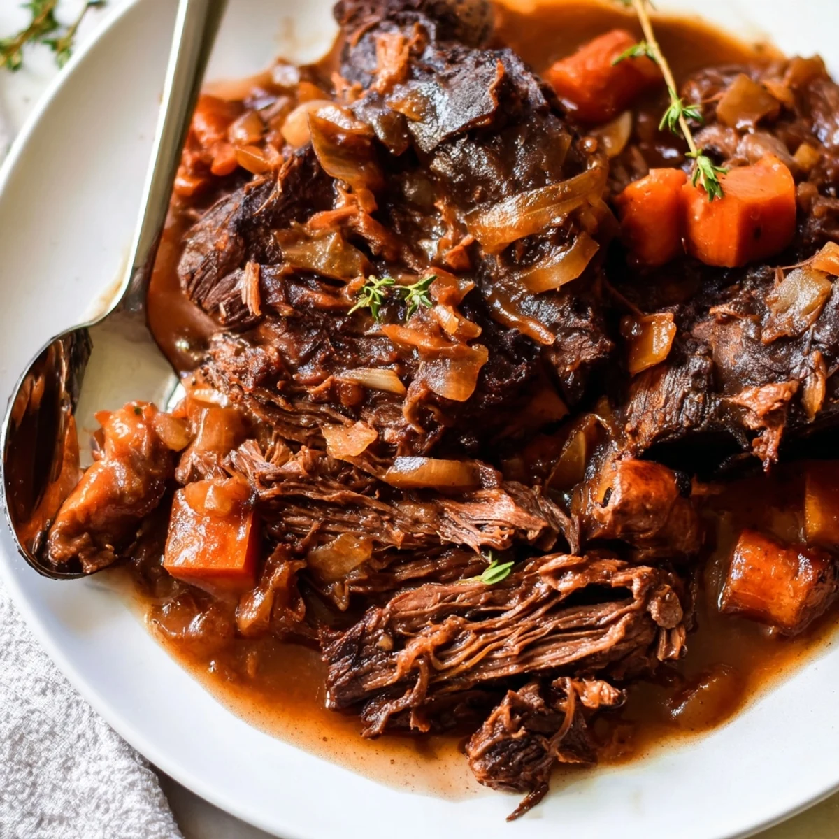 Fall-off-the-bone oven braised beef short ribs draped in a rich, glossy red wine sauce